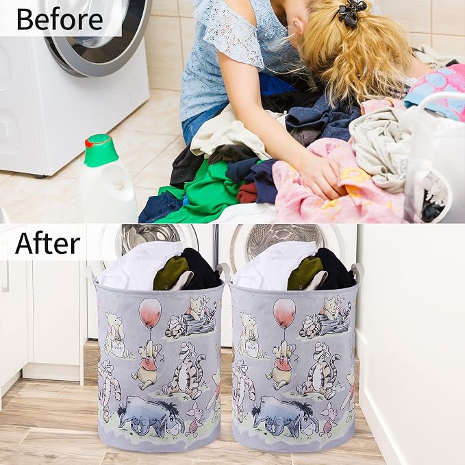 Bear Storage Basket, Nursery Large Hamper Canvas Laundry Basket Foldable With Waterproof Pe Coating,For Kids Boys And Girls, Bathroom, Bedroom, Clothes,Toy Bin