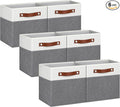 11 Inch Cube Storage Bin - 6 Pack - Linen Fabric 11x11 Cube Storage Bins for Bedroom, Living Room, Clothes and Toys; Foldable, Dual Leather Handles