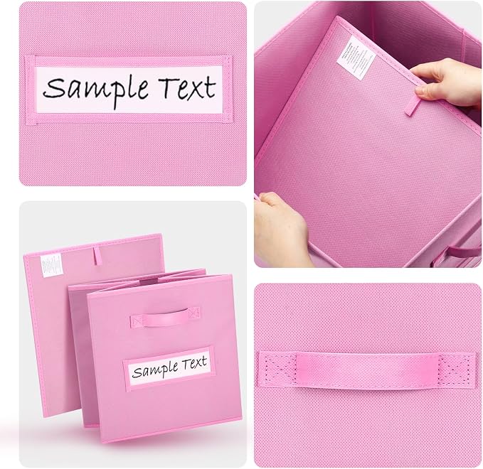 13x13 storage cube bins (Set of 10) Foldable Fabric storage cubes with 10 Labels Window Cards & a Pen,13 inch cube storage bins,Closet Organizers for Shelves,Cubby Organizer Boxes,Light Pink