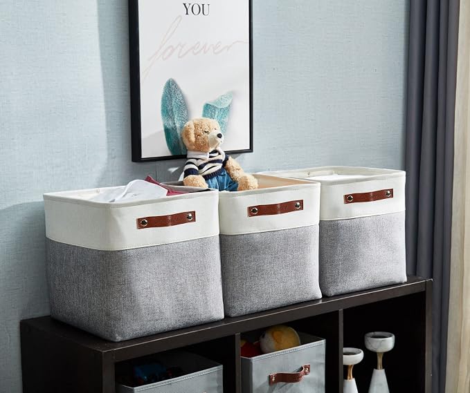 DECOMOMO Cube Storage Bin 12x12, Fabric Storage Bins, Kallax Storage Cubes (Grey & White, 4 Pack)