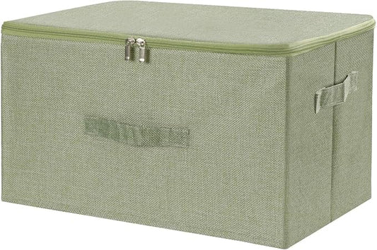 ANMINY Storage Bins with Zipper Lids 36 Qt Lidded Fabric Storage Boxes Baskets Cubes with Handles Collapsible Washable Cotton Linen Closet Shelf Clothes Organizer Containers - Green, Large