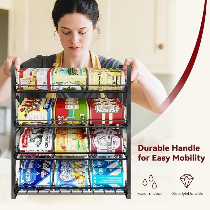 2-Tier Stackable Can Organizer 2 Pack, Pantry Can Dispenser Holds Up to 48 Cans, Metal Wire Basket for Canned Food Soda Drinks, Black