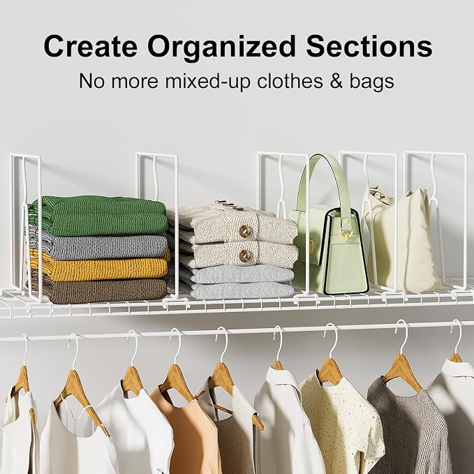SortNStore Wire Shelf Dividers for Closet: Tall 12 Pack 12-inch Deep Wire Rack Accessories - Adjustable Purse Organizer for Clothes Handbags - Metal Pantry Separators