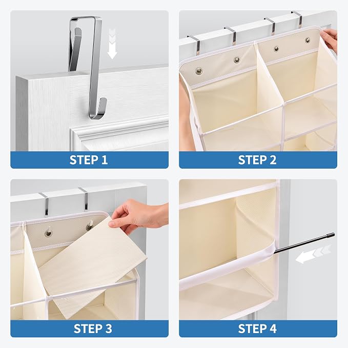 JARLINK Over the Door Organizer Storage, 5-Tier Extra Large Hanging Storage with 10 Mesh Pockets, 100 lbs Capacity Behind Door Storage for Bedroom, Bathroom, Pantry, Nursery, (Beige)
