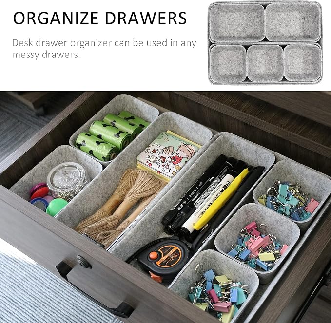 Newthinking Desk Drawer Organizer Trays, 8 Pack Square Storage Box Stackable Dividers, Save Desk Space Dividers Box for Home Office Cosmetics Storage Boxes（Gray）