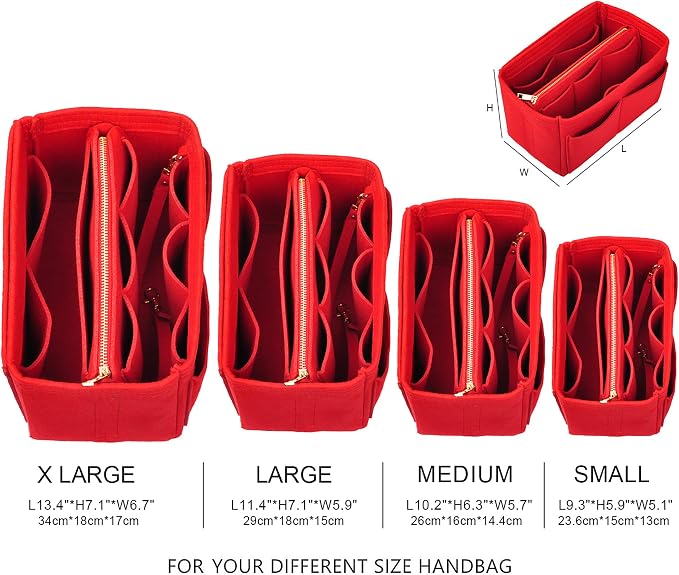 Vercord Felt Organizer Insert for Purse Handbag Tote Bag in Bag Inside Shaper Divider Neo Red Large
