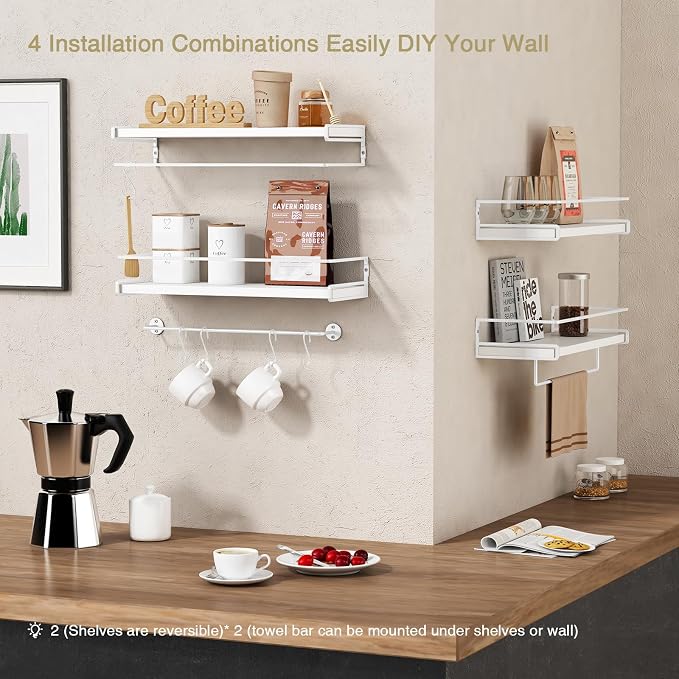 Forbena Bathroom Shelves for Wall Set of 2, White Nursery Floating Book Shelves for Kids Room, Small Wall Mount Bookshelf and Toy Storage Organizer for Baby Toddlers Teens Boys Girls Bedroom