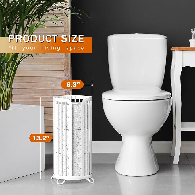 Toilet Paper Holder Stand, Freestanding Toilet Paper Storage,White | Waterproof Raised Feet,Rustproof,Fit 3 Mega Rolls,No Drilling No Assemble,Minimalistic Storage,Space-saving Renter Friendly