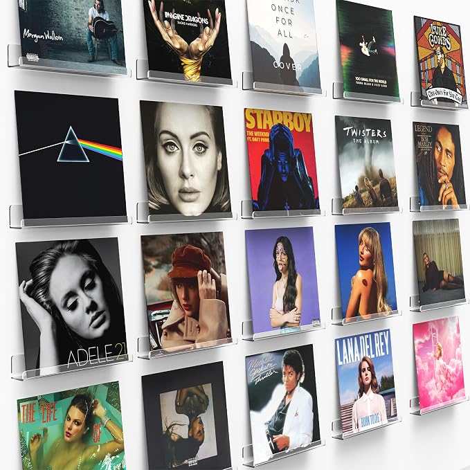 Gotega 20 Pack Vinyl Record Shelf Wall Mount, 12 inch Album Record Holder Display, Clear Acrylic Floating Shelves for Wall, Suitable for Bedroom, Living Room, Magazine Shelf, Kids Bookshelf, etc