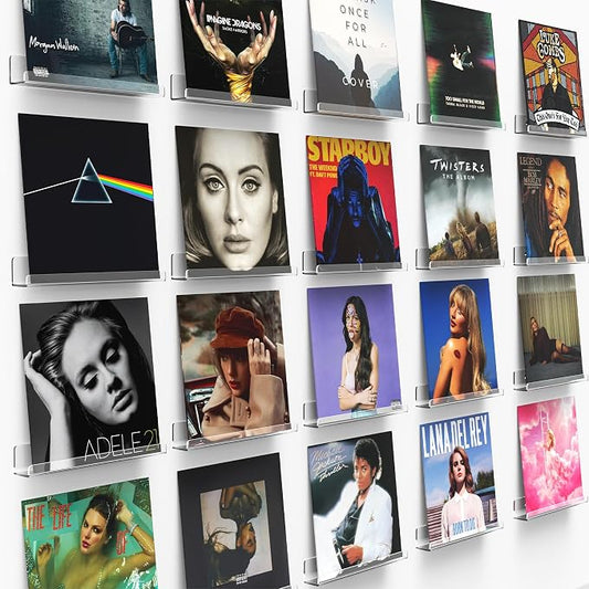 Gotega 20 Pack Vinyl Record Shelf Wall Mount, 12 inch Album Record Holder Display, Clear Acrylic Floating Shelves for Wall, Suitable for Bedroom, Living Room, Magazine Shelf, Kids Bookshelf, etc
