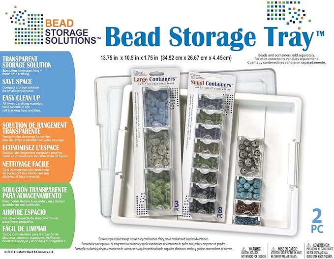 Elizabeth Ward Bead Storage Solutions Plastic Organizer Tray with Clear Snap Shut Lid for Sorting Craft Supplies, Fasteners, Crystals, and More
