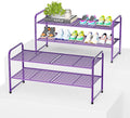 2 Pack Shoe Rack, 2-Tier Metal Stackable Shoe Shelf Storage Organizer, Heavy Duty Wire Shoe Stand for Entryway, Closet, Hallway, Holds 50 LBS, Purple