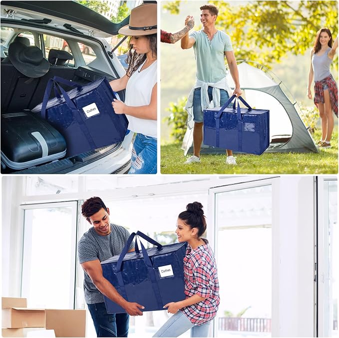 93L Moving Bags 6 pack Storage Bag Large Moving Boxes with Lids, Zippers Handles for Moving Totes Bins, College Dorm, Traveling, Camping, Christmas