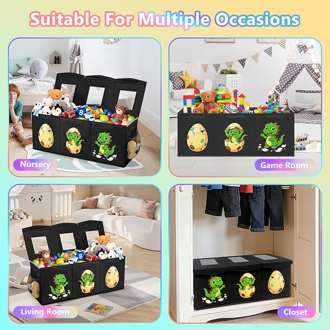 Livole 145L Toy Box, Collapsible Kids Toy Chest Bins with Lids Sturdy Large Toy Storage Organizer Boxes for Boys Nursery Room Playroom Closet, 40"X16"X14", Black