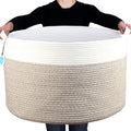 Casaphoria XXXLarge Cotton Rope Basket for Living Room - Woven Storage Basket with Handle for Blankets, Towels and Pillows Laundry Hamper | Cream white and Brown (22" x 22" x 14")