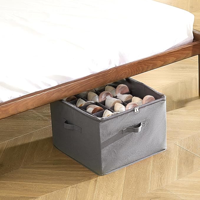 VEVOR Under Bed Shoe Storage Organizer, 1 Pack, 16 Compartments, Underbed Shoe Box Storage Containers Adjustable Dividers, Sandal Organizer Storage with Clear Window, Breathable, Reinforced Handles