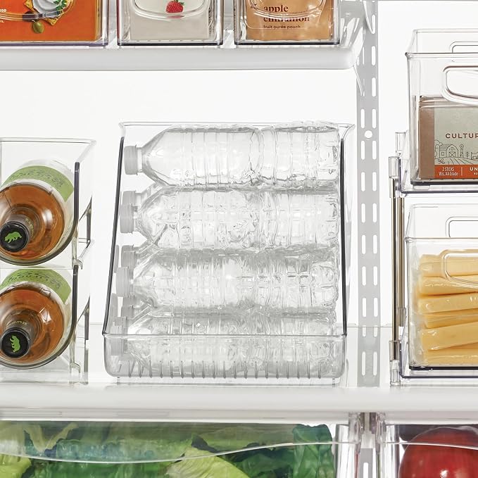 iDesign Plastic Water Bottle Organizer for Fridge, Clear, 2-Pack | Bottle Holder, For Kitchen and Pantry