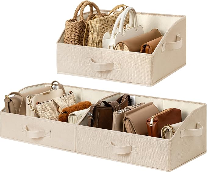 GRANNY SAYS Closet Shelf Baskets, Storage for Purses, Trapezoid Closet Storage Bins, Closet Organizers and Storage for Shelves, Clothes, Toys, Towels, Khaki, 3-Pack
