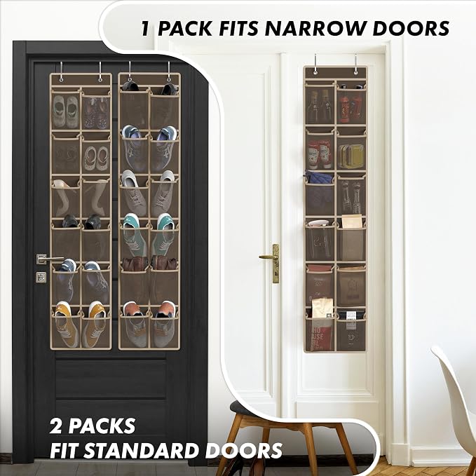 Simple Houseware 24 Pockets - 2-Pack 12 Large Mesh Pocket Over Door Hanging Shoe Organizer, Brown