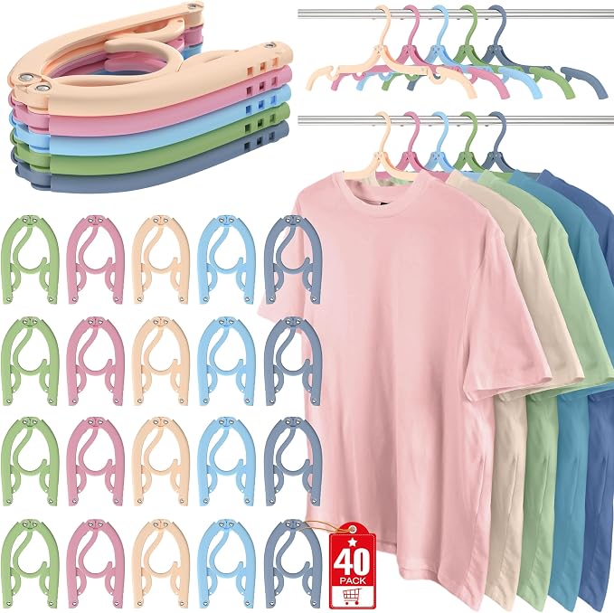 40Pcs Foldable Travel Hangers Cruise Essentials Travel Essential Phone Size | Portable Plastic Cruise Ship Essentials Cruises Must Haves 2026 for Suitcase Camping Flying RV Europe Vacation Multicolor