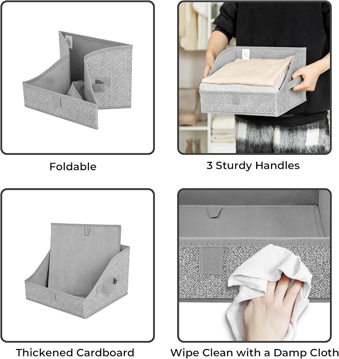 GRANNY SAYS Trapezoid Storage Bin, Closet Shelf Organizers, Fabric Storage Bins with Handles, Closet Shelf Organizers and Storage, Closet Bins for Organizing Clothes Towels, Small, Gray, 3-Pack