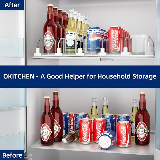 Drinks Organizer for Fridge and Pantry, Soda Can and Bottle Dispenser for Refrigerator with Automatic Pusher Glide, 5 Rows Holds Up to 25 Cans