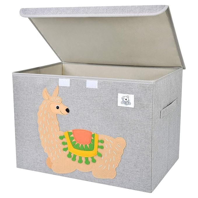 Foldable Large Kids Toy Chest with Flip-Top Lid, Collapsible Fabric Animal Toy Storage Organizer/Bin/Box/Basket/Trunk for Toddler, Children and Baby Nursery (Llama)