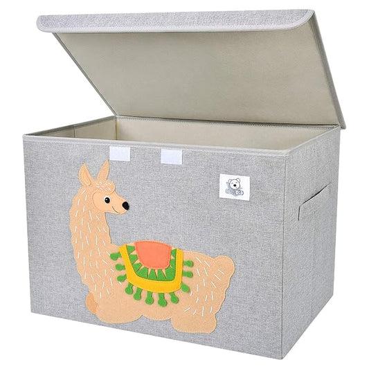 Foldable Large Kids Toy Chest with Flip-Top Lid, Collapsible Fabric Animal Toy Storage Organizer/Bin/Box/Basket/Trunk for Toddler, Children and Baby Nursery (Llama)