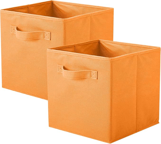 PowerKing Collapsible Storage Cubes with Handles, Fabric Foldable Bins for Closet Shelves, Durable Organization Storage Bins, 10.5'' x 11'' x 10.5'', 2 Pack, Orange
