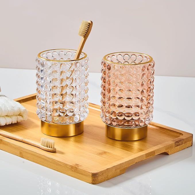 Makeup Brush Holder Organizer,Toothbrush Holders,Desk Pen Pencil Holder,Multifunctional Vintage Glass Brush Cup(A38-1-US/Clear/L)