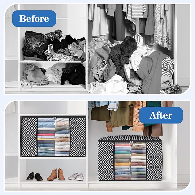 StorageTastic Direct 100L, 6 Pack, Storage Containers, Large Clothes Storage Bins Foldable Organization and Storage Bags with Reinforced Handle, Clear Window for Bedding, Blankets, Clothing, Black