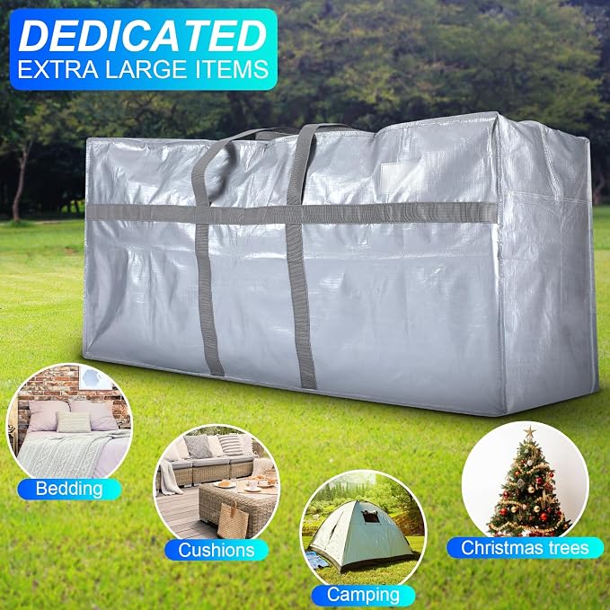 Windyun 4 Pack 98 Gallon Extra Large Moving Bags XXL Heavy Duty Storage Bag with Strong Zipper Handle Jumbo Big Tote Box Foldable for College Dorm Travel Clothes Duffle Blanket Pillow(Silver)