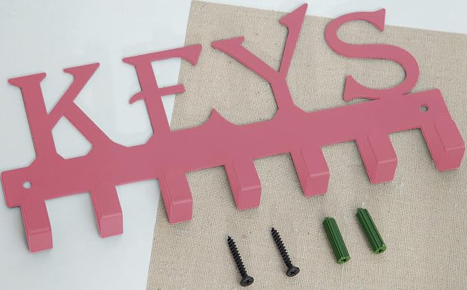 FairyCity Keys Holder for Wall Metal Vintage Keys Hook-25cm*12.8cm Home Decor Key Hanger Decorative with 7 Hooks,Pink