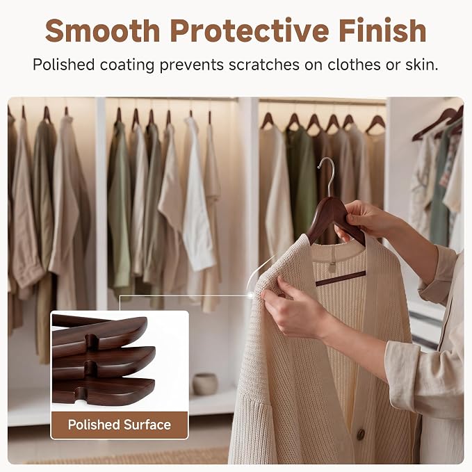 StorageWorks Wooden Hangers 20 Pack, Wood Coat Hangers for Closet, Heavy Duty Clothes Hangers for Suits, Shirts, Pants, Jackets, Walnut Color