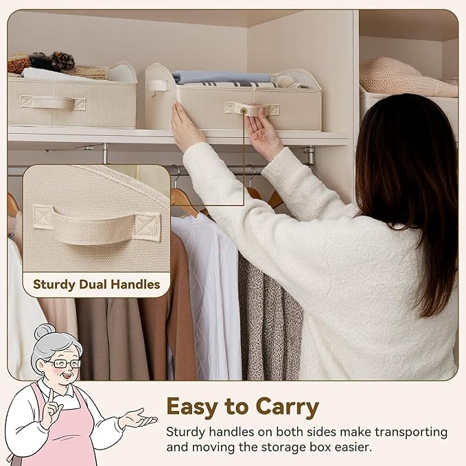 GRANNY SAYS Closet Shelf Baskets, Storage for Purses, Trapezoid Closet Storage Bins, Closet Organizers and Storage for Shelves, Clothes, Toys, Towels, Khaki, 3-Pack