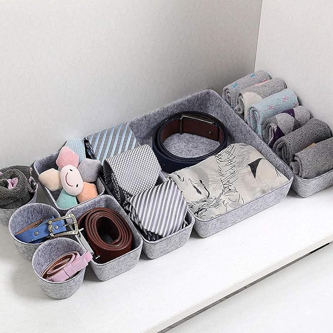 8pcs Drawer Organizers, Separators, Storage Box,Felt Storage Bins Inserts Tool Containers Toy Basket Shelf Cubes Foldable Drawer Dividers Desk Organisers - Grey