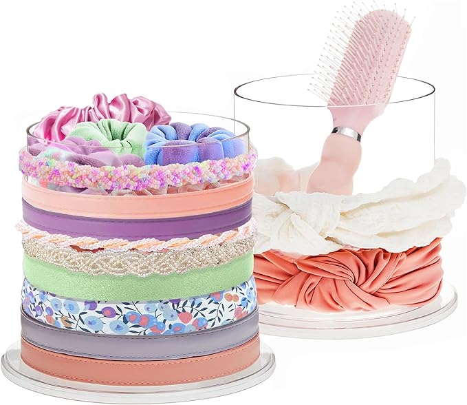 STORi Bella 2-Pack Headband and Scrunchie Holder | Clear Plastic Organizer Display Stand | Holds Hair Ties, Accessories, and Jewelry | Made in USA