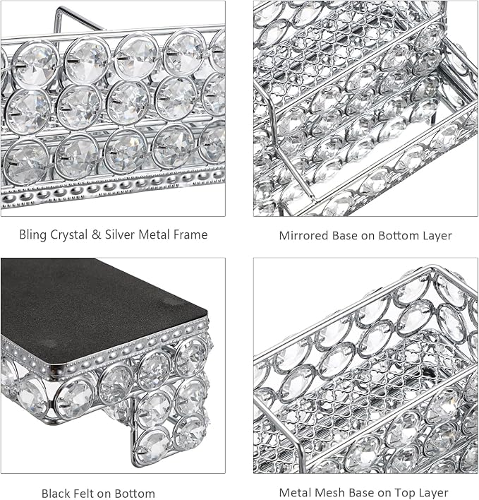 Hipiwe Silver Business Card Display Holder 2 Tiers Crystal Business Card Storage Stand with 4 Slots Office Desktop Organizer for Exhibition