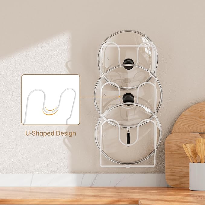 ORDORA 2 Pack Pot Lid Organizer Rack for Cabinet Door, 6-Tier Pot Lid Holders inside Cabinet, No Drilling Adhesive Wall Door Mounted Rustproof Pots and Pans Cover Organizers for Kitchen Storage, White