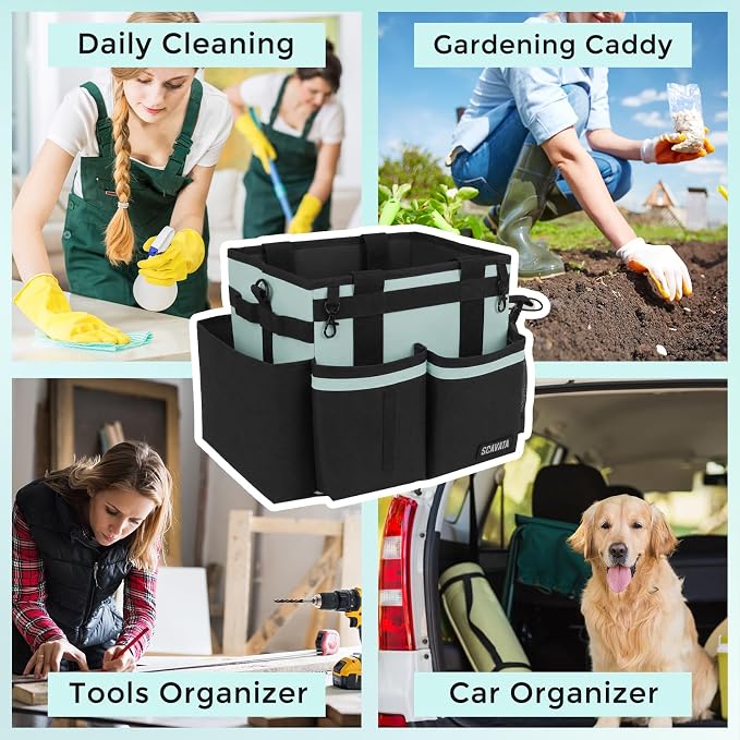 SCAVATA Compact Wearable Cleaning Caddy, Small Cleaning Supplies Organizer with Handle & Shoulder Straps for Housekeepers, Under Sink & Car Cleaning Tool Organizers Bag, Baby Blue