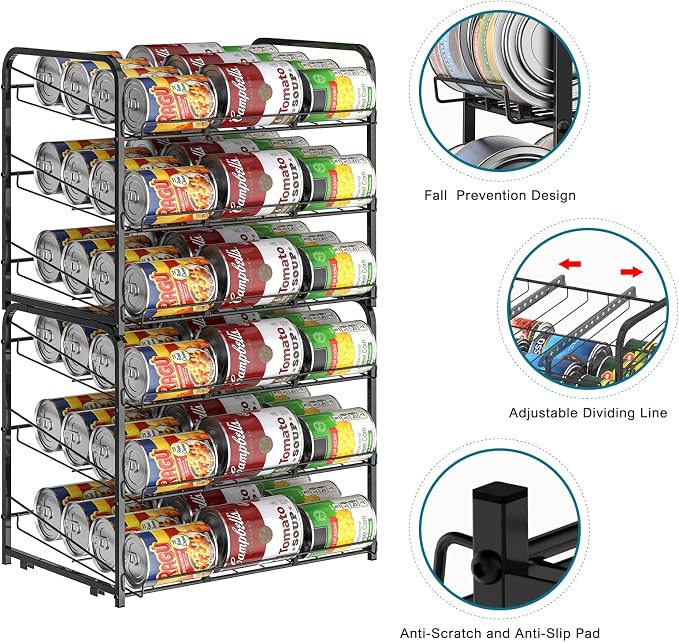BTY Can Organizer for Pantry Stackable 2 Pack, Can Storage Organizer Rack Stacking Can Dispensers Small Space Holds up to 36 Cans for Pantry, Kitchen, Cabinet Black