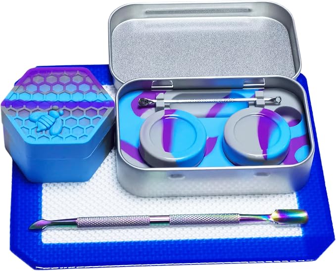 Silicone Wax Carving 5ml 26ml Hexagon Container Kit (Purple Blue Grey) | with 5.2" Rainbow Tool and 5.9"×4.9" Mat