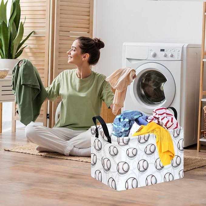Kids Storage Basket Empty,Baseball Waterproof Storage Bins Organizer, Foldable Closet Shelf Baskets with handles for Women,Nursery Hamper Toys Box,Room Decorations