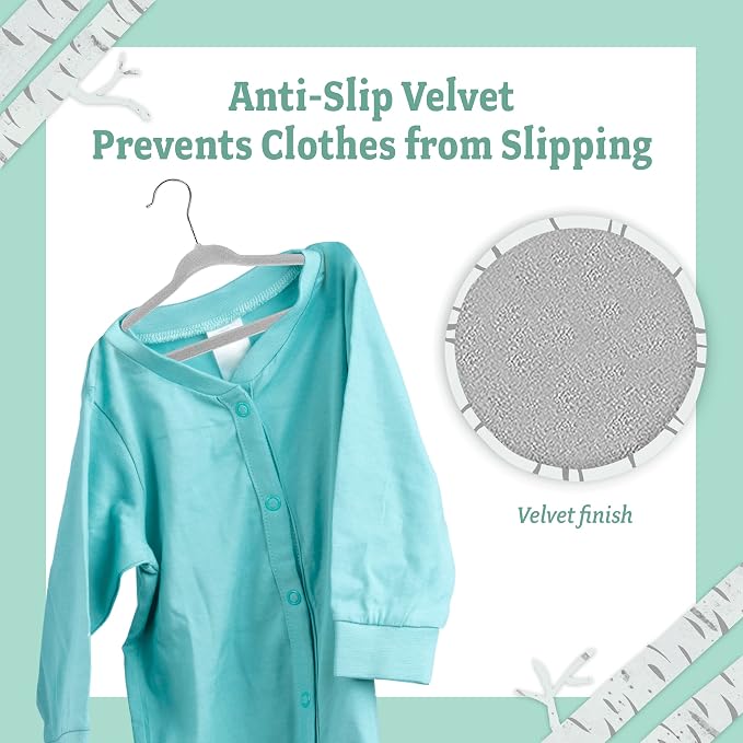 Kids Plastic Velvet Hangers for Closet, Children Non-Slip Hangers Dividers for Nursery Closet Organizer, Grey - Pack of 15