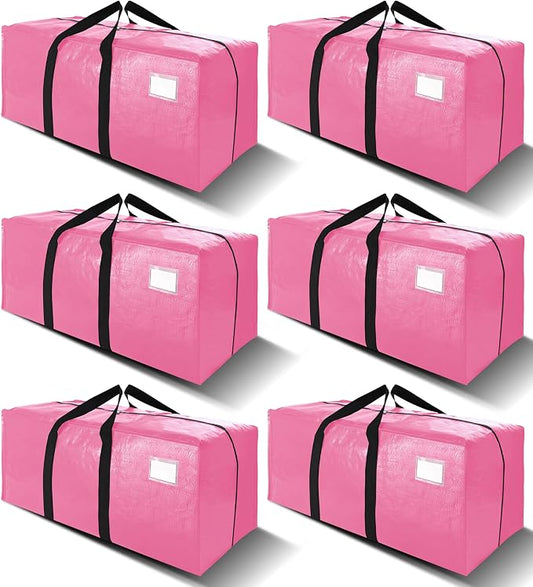 6 Pack Heavy Duty Extra Large Moving Bags W/Backpack Straps - Strong Handles & Zippers, Storage Totes For Space Saving, Fold Flat, Alternative to Box and Bin (40 gal, Pink)