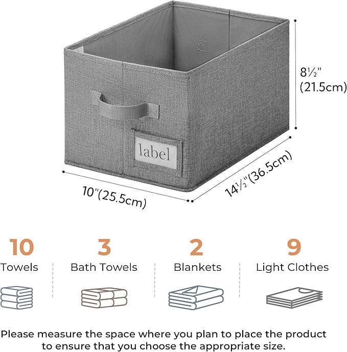 GRANNY SAYS Storage Basket for Shelves, Closet Clothes Bins with Label Holders, Fabric Storage Bins, Clothes Storage and Organizers, Dark Gray, Medium, 3-Pack
