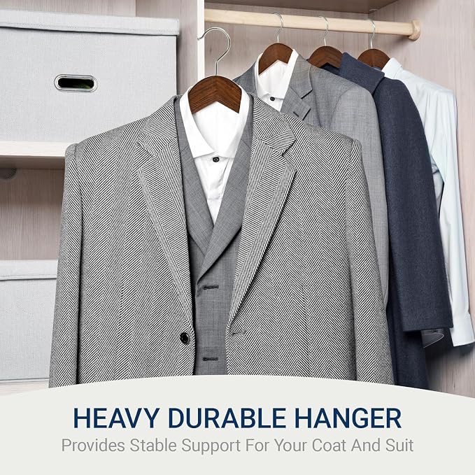 Amber Home 6 Pack Wide Shoulder Wooden Suit Hangers, Retro | Retro Wood Coat Hangers with Non Slip Locking Bar, Clothes Hangers for Jackets, Sweaters, Pants & Heavy Clothes