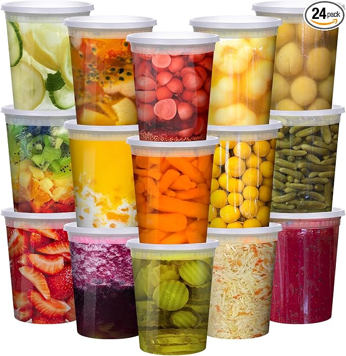 vivigu Deli Containers with Lids 32 oz [24 Set] - Soup Containers with Lids Freezer Safe, Plastic Food Storage Containers for Meal Prep, BPA Free | Portion Control | Leakproof | Microwave…