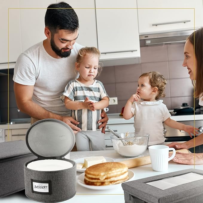 HOMELUX THEORY 8pcs Hard Shell China Storage Containers, Mug Storage, Wine Glass, Utensils, & Plate Storage Containers with Lid, Heavy Duty Dinnerware Storage for Packing Plates, Glassware & Cutlery