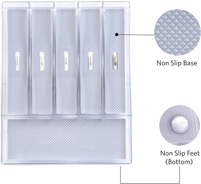Glad Silverware & Utensil Drawer Organizer - Divided Clear Plastic Storage Tray with 6 Compartments for Kitchen Flatware and Cutlery - BPA Free, Food Safe, Non Slip, 12x15 inches